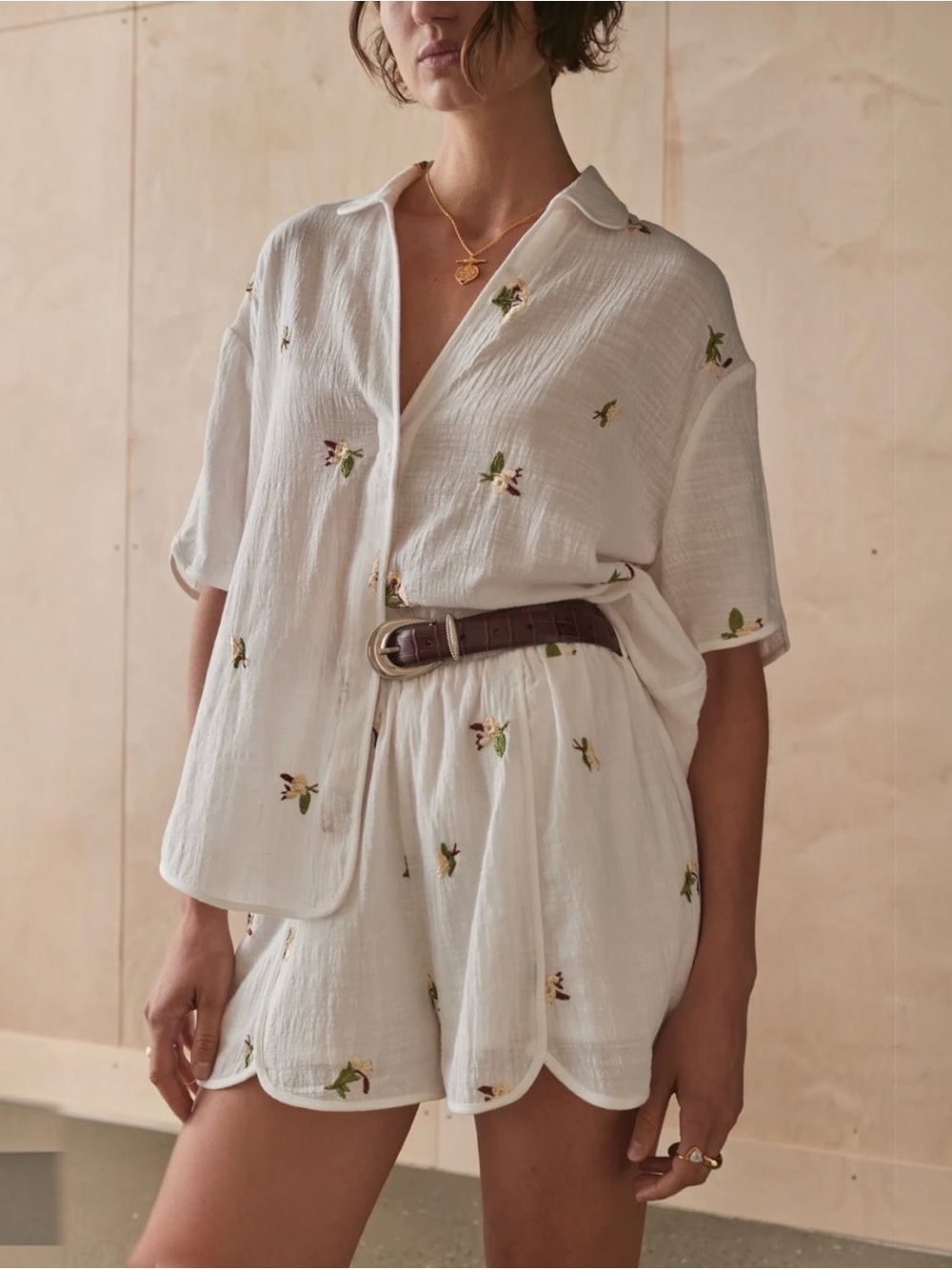 Anthropologie SANCIA Meadow Embroidered Cotton Salina Eymara Short Top SET XS/S